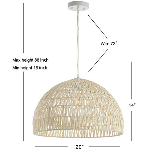 JONATHAN Y 20" Cream Modern Bohemian Woven Rope LED Pendant Light Fixture, Adjustable Dome Ceiling Lamp for Kitchen Island, Rope Shade, Coastal Farmhouse Decor JYL6504A - color: Cream, size: 20"