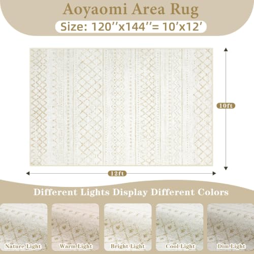 Area Rug for Living Room 10x12: Large Washable Boho Moroccan Rugs Geometric Neutral Rug, Non-Slip Foldable Morden Farmhouse Indoor Floor Carpet for Bedroom Dining Room Home Office（Beige,10'x12'） - color: Beige, size: 10' X 12' (Rectangular)