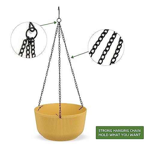 Dexceder 9.8 Inch Self Watering Hanging Planter (2 Pack, Yellow) | Thickened Hanging Basket Flower Plant Pot Indoor Outdoor - color: Yellow, size: 9.8 inch