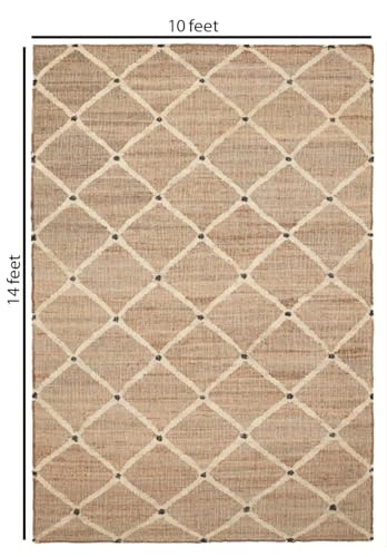 Hand Woven Jute Rug 10'x14' Area Rug - Rectangular Handcrafted Premium Geometric Design, Indoor Reversible Natural Fiber Rugs - Rustic Farmhouse Carpet for Living Room, Hallway, Bedroom - Natural - size: 10' x 14' (﻿Rectangular)