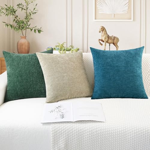CaliTime Christmas Throw Pillow Covers Decorative 16 X 16 Inches Pack of 2 Cozy Chenille Cushion Cases for Couch Sofa Bed Living Room Home Dark Green - color: Dark Green, size: 16" x 16" (Pack of 2)