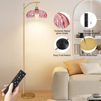 QIYIZM Pink Floor Lamp for Living Room,Bedroom,Gold Dimmable Standing Lamp with Remote,Mid Century Modern Brass Tall Lamp Boho Floor Lamps Arc Stained Glass Flower Floor Light Lamp Girls kids Bohemian - size: 22-Floor Lamp