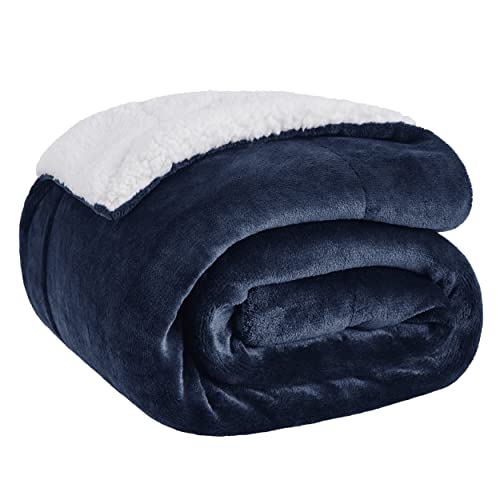 Bedsure GentleSoft Sherpa Fleece Throw Blanket for Couch, Non-Heated, Thick and Warm Throw for Women and Men, Soft Fuzzy Plush Weight Blanket for Winter, Navy, 50x60 Inches - color: 03 - Navy, size: Throw (50" X 60")