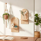 2pcs Boho Wall Candle Sconces Boho Wall Decor Rustic Farmhouse Wooden WallMount Candle Holders Wood Bohemian Decor Floating Shelves Arched Wooden Hanging Shelves for Bedroom Living Room Bathroom Home