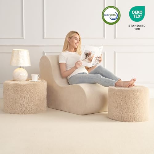 Hansleep Round Stuffed Pouf Ottoman 20 x 15, Foam Filled Faux Fur Ottoman Foot Rest for Chair with Washable Cover, Foot Stools Under Desk for Living Room & Bedroom, Brown - color: Brown, size: 20"D x 20"W x 15"H