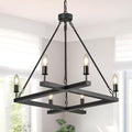 Rustic Black Farmhouse L45'' Wood Chandelier Unique Square 6-Light Candle Long Ceiling Pendant Lighting for Kitchen Living Dining Room Foyer Bedroom High Ceiling,E12 - color: Black, size: 45 inches