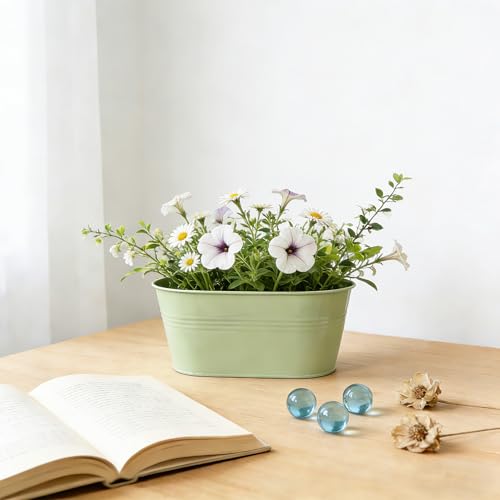 Balcony Hanging Planters Flower Pots, 10" Metal Flower Pots for Outdoor Balcony Rails, Fence Pot Hanging Plant Holders with Detachable Hooks for Garden Patio Yard Decor (Mint Green, 2Pcs) - color: Mint Green