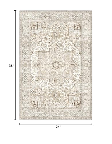 Area Rug 2x3, Lightweight Washable Rugs for Entryway Bathroom Kitchen, Ultra-Thin Absorbing Low Pile Non Slip Rubber Rugs Backing, Durable Aesthetic Vintage 2x3 Rug (Cream/Light Beige, 2X3) - color: Cream/Light Beige, size: 2*3