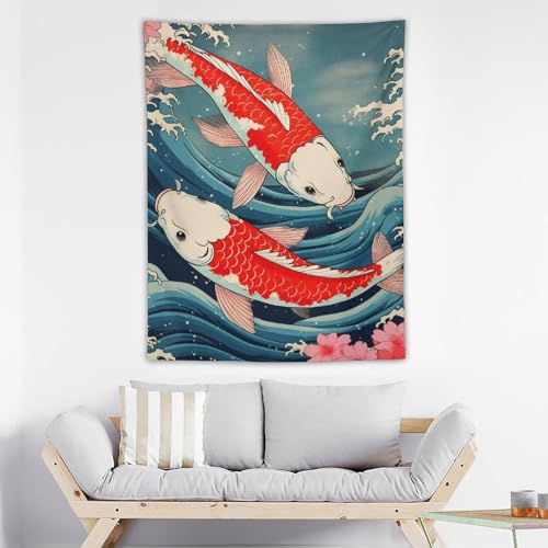 QEOPGNE Large Wall Tapestry Koi Fish Japanese Great Waves Cherry Blossom Retro Flags Tapestry for Room Living Room Wall Decor Large Wall Art Tapestries 30""x40"", style - color: Style, size: 40"L x 30"W