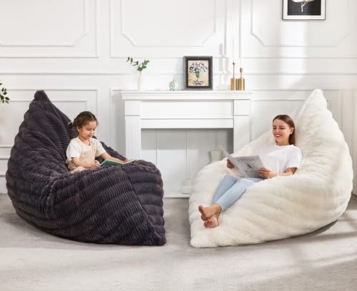 Hobestluk 3 in 1 Bean Bag Chair Giant Bean Bag Chairs for Adults with Ripple Cover Convertible Bean Bag Floor Cushion with Machine Washable Cover for Living Room (Ripple Dark Grey) - color: Dark Slate Grey