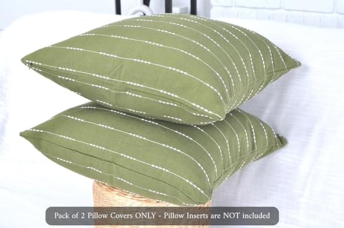 Green Pillow Covers 20x20 Cotton Woven Striped Pattern Contemporary Cushion Covers Simple Modern Farmhouse Style Throw Pillow Cases for Living Room Sofa, Couch, Bed, Set of 2 - color: Olive Green, size: 20" x 20" (Pack of 2)