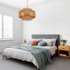 17.8" Boho Rattan Chandelier Light Fixture, 4-Light Golden Hand Woven Pendant Light Fixture Farmhouse Rustic Wicker Chandeliers for Kitchen, Bedroom, Dining Room, Living Room, Hallway, Foyer - color: Gold 17.8"