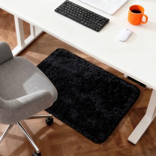 Merelax Fluffy Shaggy Small Area Rug, Black 2x4 Runner Rugs for Bedside Christmas Decor, Mini Fuzzy Plush Throw Rug, Soft Non-Slip Entryway Shag Catpet for Livingroom Holiday Home Aesthetic - color: Black, size: 2' x 4' (Rectangular)