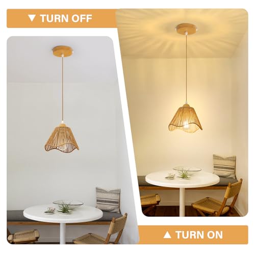 Wave Rattan Chandelier Pendant Lights Kitchen Island,Farmhouse Boho Chandeliers Adjustable Height Hanging lamp for Dining Room,Kitchen Ceiling Light Fixtures with Hand Woven Wicker Lampshade - size: 1 Pack