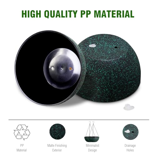 WSMKSZ 13inch Large Hanging Planters Pots for Outdoor Indoor Plants with Drainage Holes and Chain, 2pack Round Hanging Flower Pots for Garden Home Porch Decor, Black with Green Speckles - color: Black With Green Speckles, size: 13inch 2pcs