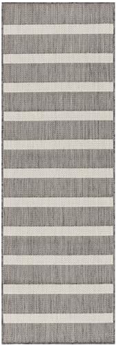 Nourison Home Positano Charcoal Ivory 2' x 6' Area Rug - Easy Clean, Non Shedding, Bed Room, Living Room, Dining Room, Kitchen (6' Runner) - color: Charcoal Ivory, size: 2' x 6' (Runner)