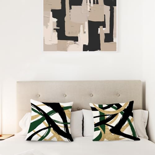 Black Gold Green Pillow Covers, Abstract Black and Gold Pillow Covers 18x18 Set of 2, Modern Boho Decorative Throw Pillows Cover for Couch Bed Living Room - color: Black Gold and Green, size: 18" x 18" (Pack of 1)