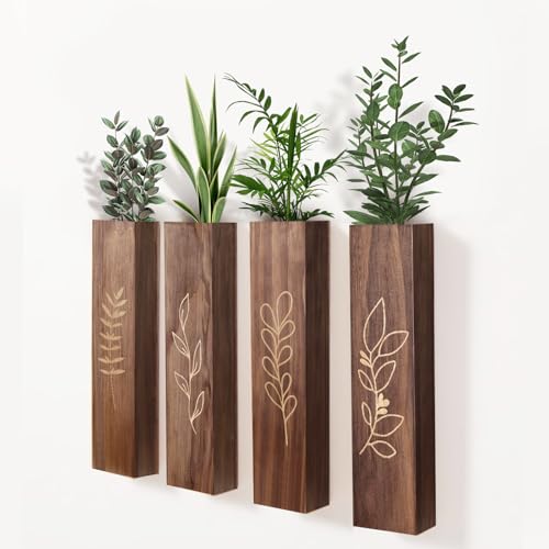 Wood Wall Planter Indoor Wall Decor for Living Room Bedroom, 4 Pack Pocket Vases for Dried Flowers Faux Greenery Plants - size: Medium
