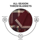 Cozy Wool Blanket, 100% New Zealand Wool, Tartan Design, Red & Blue, 67 x 79 in, Queen Size - color: Red and Blue