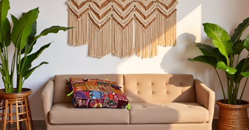 CRAFT KALA Indian Square Patchwork Traditional Pouf Cover Indian Living Room Poufs Decorative Embroidered Designer Ottoman Home Living Footstool Chair Cover Decor Pillow Cover 18x18x5 inches, Brown - color: Brown, size: 18"D x 18"W x 5"H