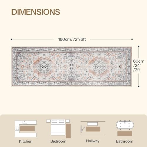 HOOBRO 2 x 6 Runner Rugs Washable, Area Rugs for Hallway Kitchen Bedroom Beside Laundry Bathroom Rug, Non-Slip Backing Stain Resistant Carpet, Pet Friendly Low Pile Soft Rug, Vintage Beige EF02AR01 - color: Vintage Beige, size: 2' x 6' (Rectangular)