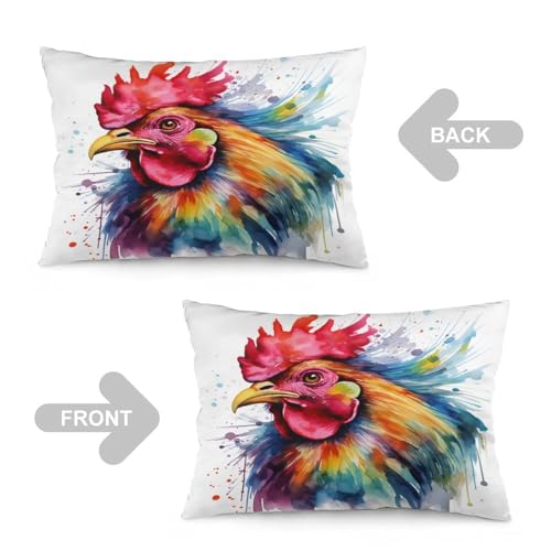 Pillowcase Watercolor Chicken Throw Pillow Cases 16 "x24 Farmhouse Rooster Coloful Chicken Pillow Case Protector with Hidden Zipper Soft Cozy Double-Sided Printed Pillow Cover for Bed Decor - color: Pattern-9, size: 24" x 16" (Pack of 1)