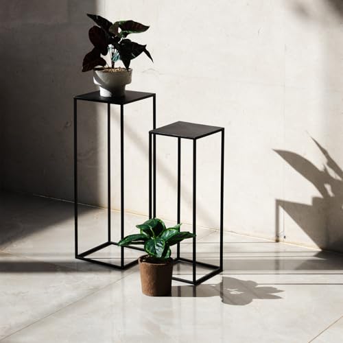 Pack of 2 Already installed Black Plant Stand,Dimension 9.84*H27.56in and 8.66*H23.62in,indoor stable steel frame Flower Stands drink table for party wedding Centrepieces Living Room Patio Garden - color: Black