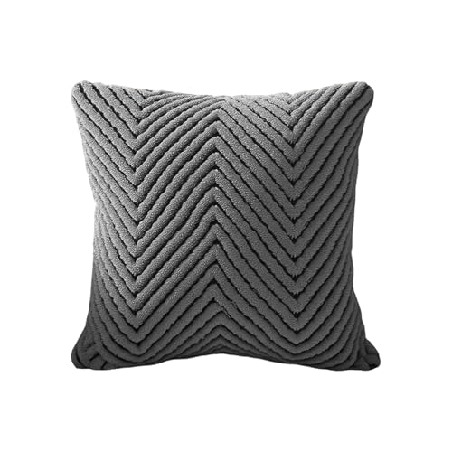 Flannel Pillow Covers Decorative Square Cushion Covers Modern Ripple Pattern Soft Sofa Pillowcases for Living Room - color: Dark Gray03