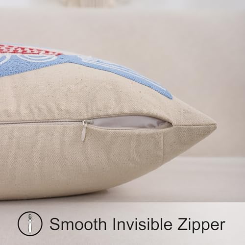 LUOYEHK Summer Embroidered Throw Pillow Covers 18x18 Inch Pack of 2 Coastal Canvas Beach Cushion Covers for Couch Sofa Bed Living Room (Red Fish) - color: A Pair of Seahorses