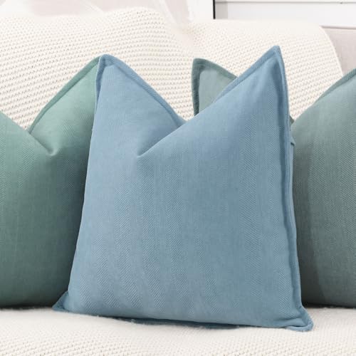 MADIZZ Textured Chenille Throw Pillow Covers Pack of 2 Natural Soft Decorative Accent Pillowcases Boho Neutral Couch Throw Pillow for Bed Home Decor for Sofa Livingroom 16x16 inch Blue - color: Blue, size: 16" x 16" (Pack of 2)