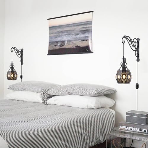 YLONG-ZS 2PK Crystal Plug in Wall Sconce Hanging Lamp Shelf Dimmable Wall Sconces Adjustable Wall Lights with Wall Sconces Wall Mount Plug in Lamps for Bedroom Living Room - color: YLW13black