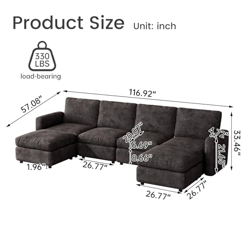 Guyii Modular Sectional Sofa with Storage Ottomans U Shaped Convertible Couch Sofa 6 Seater Fabric Upholstery Sofa Thick Back Soft Seats for Living Room Bedroom Hotel Dark Gray - color: Dark Gray, size: 6 seater(with 2 ottomans)