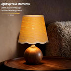 11.4" Modern Wooden Bedside Table Lamp, Small Nightstand Desk Lamp with Fabric Shade, Warm Ambient Light, Dimmable E26 Socket with Bulb Included for Bedroom Living Room (Fabric) - color: Scalloped Fabric+Solid Wood Base