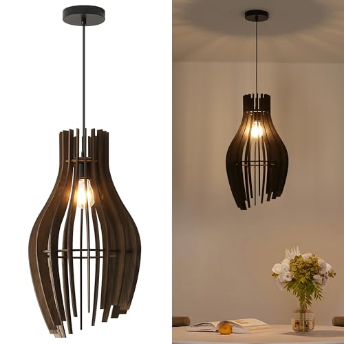 SUNLLOK Farmhouse Large Pendant Light for Kitchen Island, Industrial Woven Wicker Ceiling Hanging Lamp, Wood Basket Lampshade Chandelier for Living Room, Dining Room, Bar, Restaurant (Farmhouse)