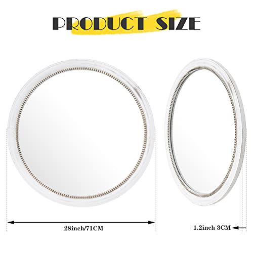 Rustic Farmhouse Mirror,28" White Natural Wooden Circle Wall Mirror,Round Decorative Wall Hanging Mirror with Beads for Bedroom, Living Room or Entryway - size: 28"L x 28"W