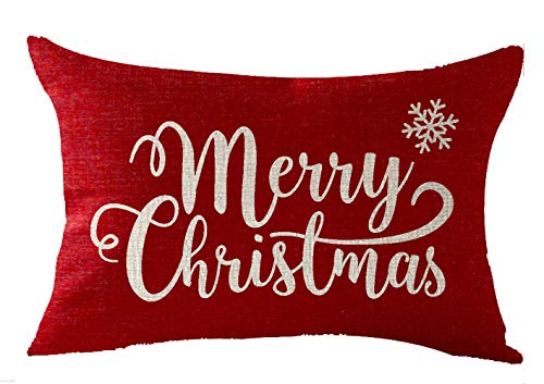Happy Winter Merry Christmas Set of 4 Snowflake Blessed Believe Let It Snow Decorative Lumbar Throw Pillow Cover12X20 inches - color: Set of 4