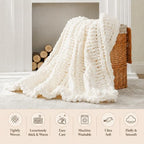 Battilo Chunky Knit Throw Blanket for Couch, Hand Made Chenille Throw Blanket, Super Soft Warm Cozy Cream White Blanket for Bed, Sofa, Living Room, 50"x60" - color: Cream White