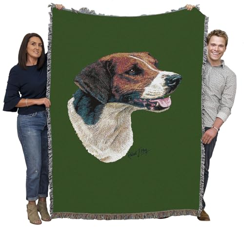 Pure Country Weavers English Foxhound Dog Woven Blanket Green by Robert May - Gift Cotton Tapestry Throw - Made in The USA - 72" x 54" - color: Green, size: 72" x 54"