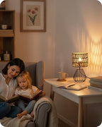 Rattan Table Lamp, Boho Table Lamp, Small Bedside Lamp, Handwoven Paper Lampshade, 2700K LED Bulb Included, Boho Desk Lamp, Modern Nightstand Lamp for Bedroom, Living Room, HW06TL05 - color: Mesh + Black