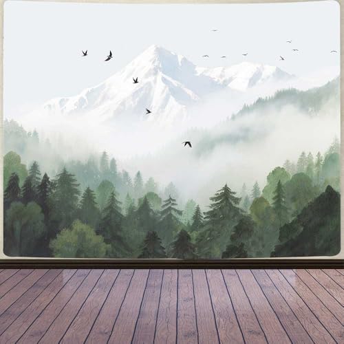 Aidatain Mountain Forest Tapestry, Misty Foggy Green Tree Watercolor Nature Landscape Wall Tapestry, Size 80" L x 60" W Art Tapestries for Living Room Dorm Bedroom Home Decor GTTLAT4 - color: Mountain Forest