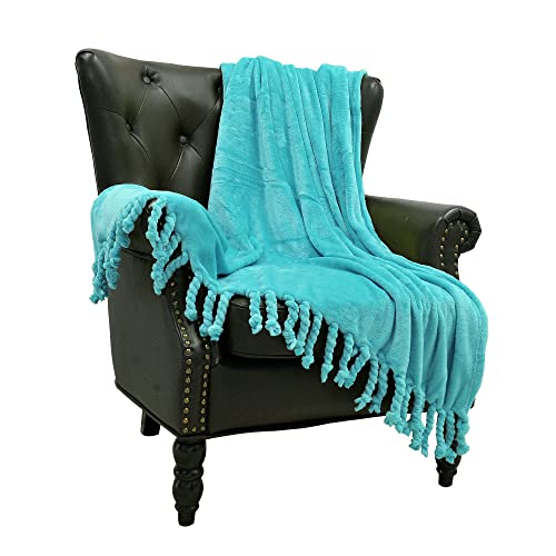 Throw Blankets Couch Cover Flannel Fleece Throw with Braided Rope Fringe Tassels, Plush Cozy Warm Soft Smooth Throw for Couch Sofa Bed Chair Home Décor, 60" x 80", Blue - color: Blue, size: 60" x 80"