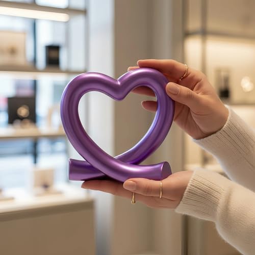 Lescafita Purple Heart Decor Sculpture, Artistic Abstract Love Statue Modern Home Decor Accent for Desk Shelf Coffee Table Room, Creative Unique Gift - color: Purple