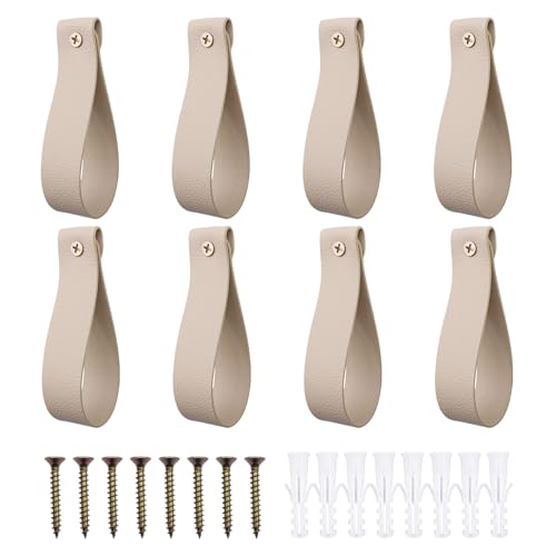 Curtain Rod Holders,Set of 8 Leather Curtain Rod Brackets with Screws,PU Curtain Rod Hangers,Leather Straps Hooks for Wall Pole Macrame Boho Art Décor, Beige - color: Beige