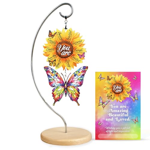 Christian Gifts for Women Birthday, Butterfly Inspirational Gift for Friends, Mom, Sister, Girl, Female Coworker, Christian, God Says You are Sunflower Gifts for Women, Religious Desk Decor - color: 03 - Sunflower Butterfly