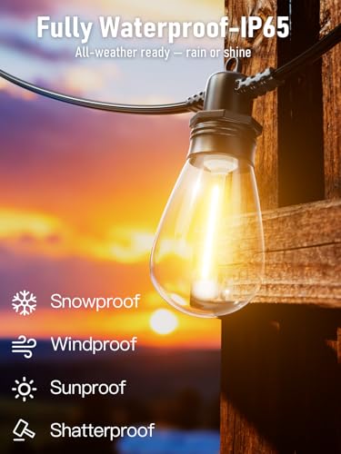 200FT LED Outdoor String Lights with 60 Edison Shatterproof IP65 Waterproof Bulbs, 2700K Dimmable Commercial Grade Patio Lights, Heavy Duty Outside Hanging Light for Garden Decor - size: 200FT