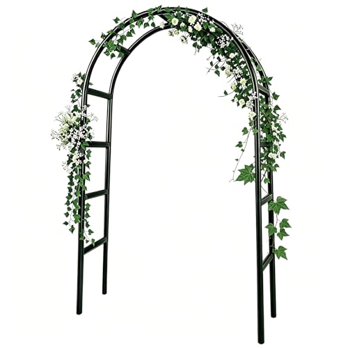 RUBFAC 7.8ft Garden Arch Trellis for Climbing Plants Outdoor, Metal Arch Frame Garden Arbors and Arches, Outdoor Archway for Flower Vines Wedding Bridal Party Decoration, Black - color: black