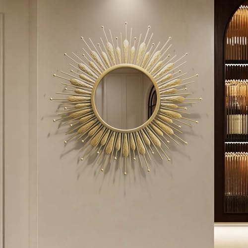 Wall Mirrors Decorative 30" Country-Style Gold Round Mirrors for Wall Decor ，Sunflower Wall Hanging Mirror - color: Gold-flower, size: 29.5”*29.5“