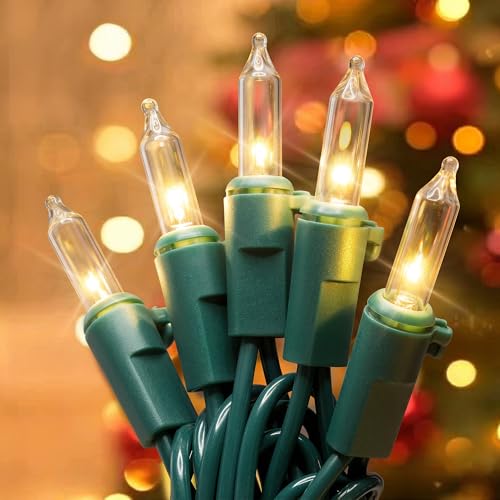 Hopolon 50 Count Clear Christmas Lights 13 Feet Incandescent String Lights Green Wire Mini Christmas Tree Light for Indoor Outdoor Garland Birthday Wedding Festival Decoration, Warm White - color: Clear,Green Wire, size: 1PACK, 50 count