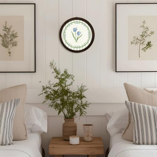 PeakClub Floral Bathroom Wall Decor, Sage Green Blue Tulip Cottagecore Round Wooden Wall Art for BathroomHome Living Room 10x10 Inch - color: Floral - Blue