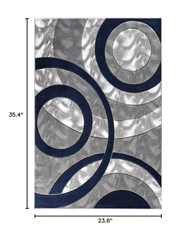 GLORY RUGS Area Rug Modern 2x3 Navy Circles Geometry Soft Hand Carved Contemporary Floor Carpet Fluffy Texture for Indoor Living Dining Room and Bedroom Area - color: Navy, size: 2' x 3' (Rectangular)